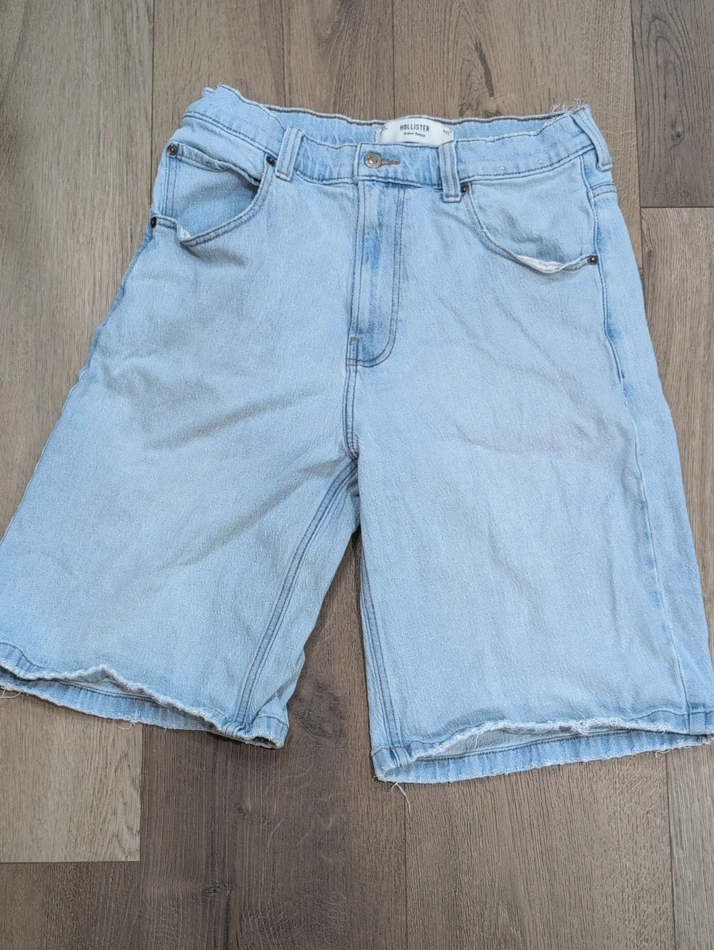 Hollister Light Wash Denim Bermuda Shorts in Pale Blue
